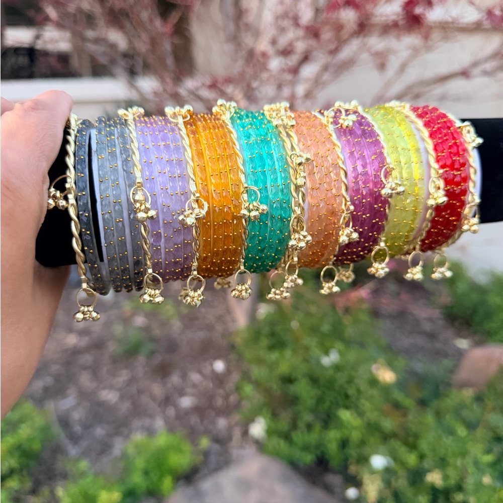 Glass raindrop bangles with Gold Kashmiri Bangles - Picture 3 of 3